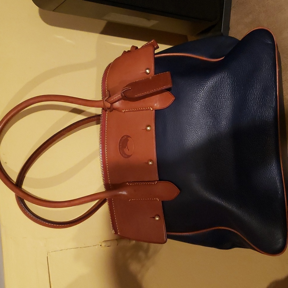 Dooney & Bourke Navy with Tan Leather Trim Tote Satchel - Picture 2 of 12